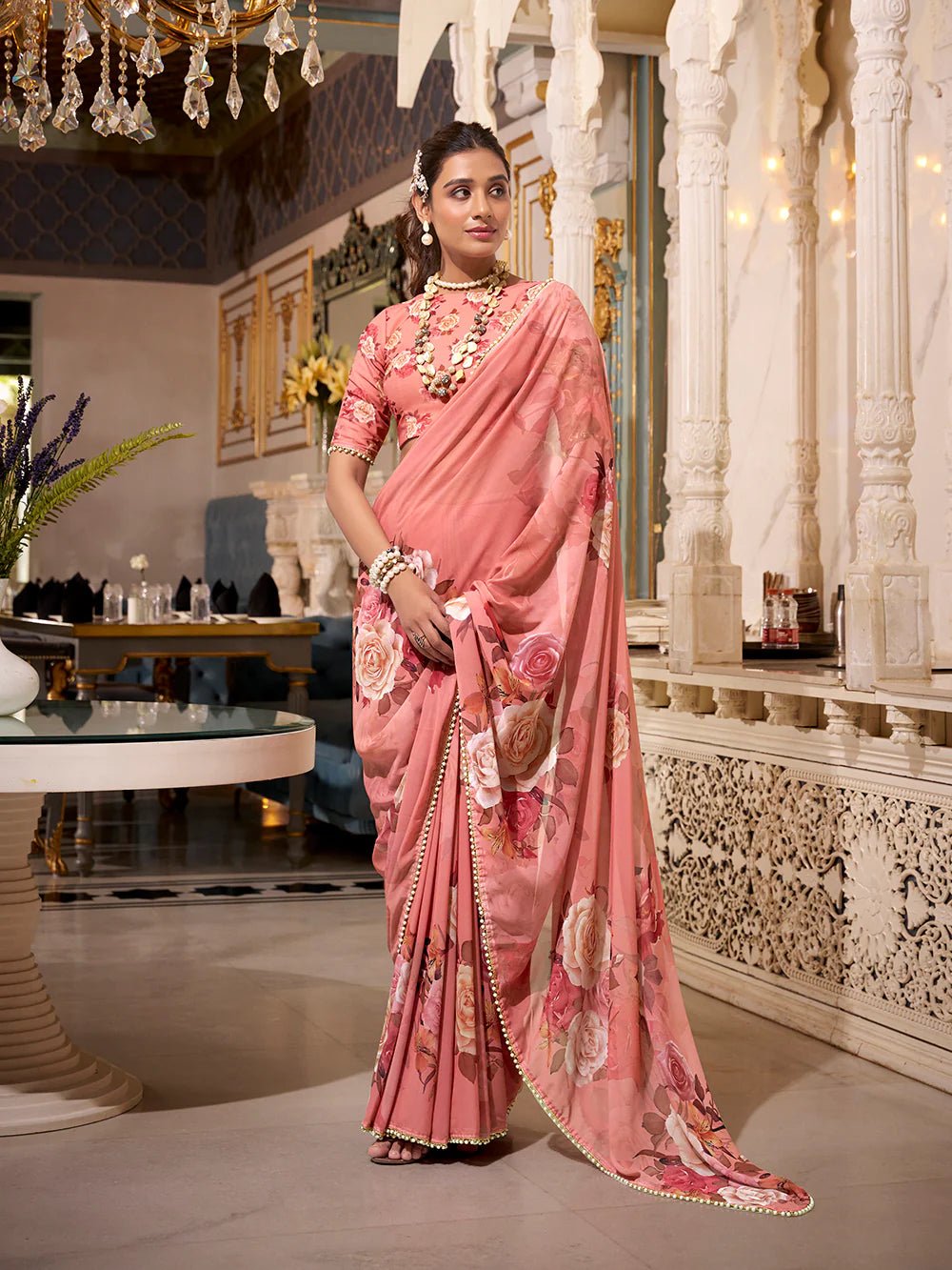 Soft Peach - Orange Grace YF Saree - Indian Dress House 786