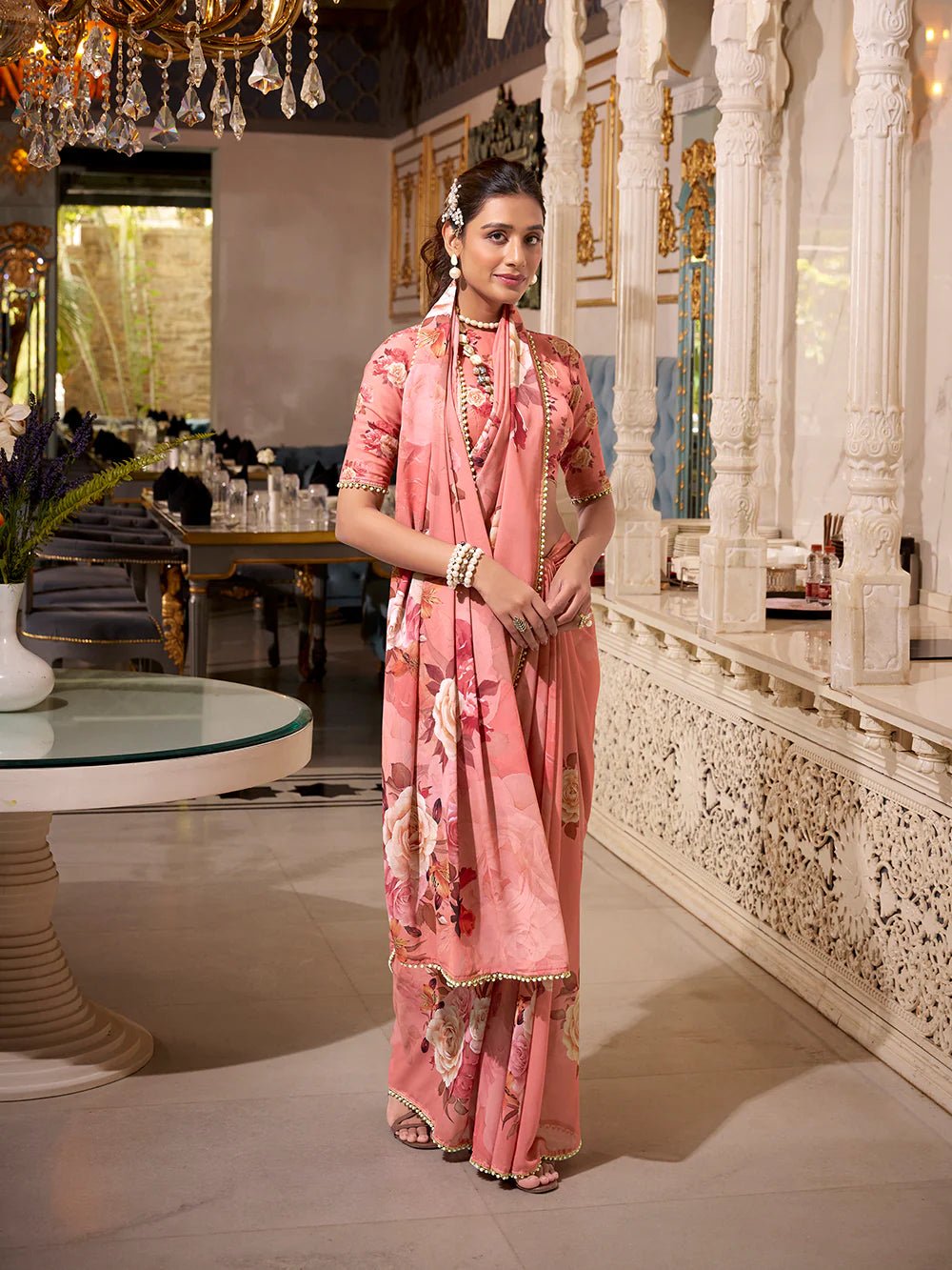 Soft Peach - Orange Grace YF Saree - Indian Dress House 786