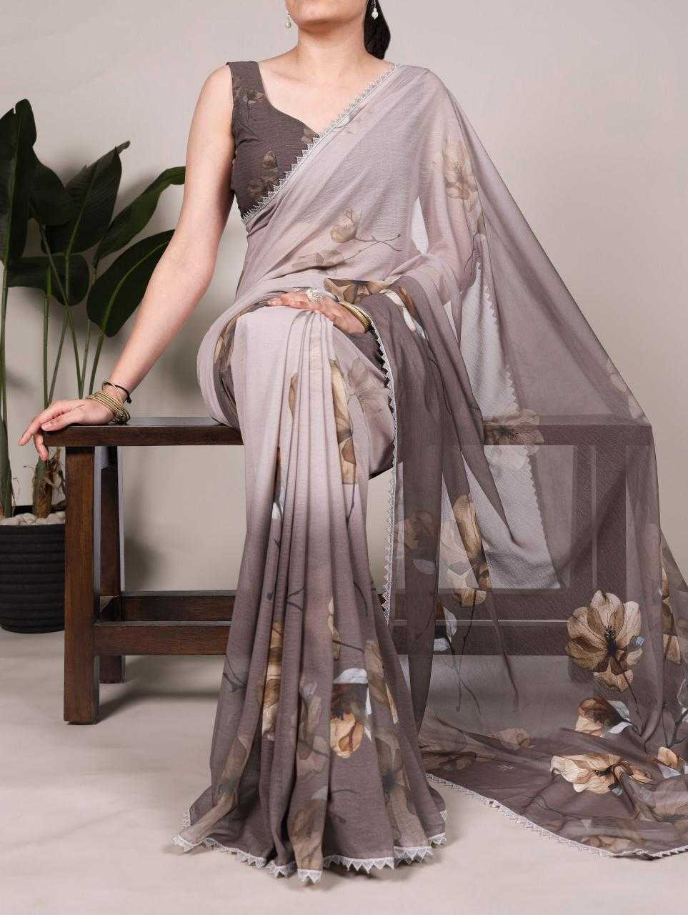 Soft Two Tone Coffee Floral YNF Saree - Indian Dress House 786
