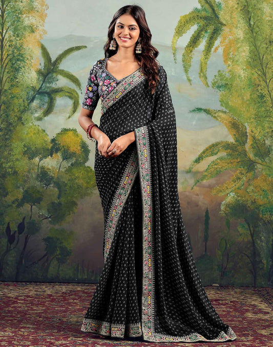 Striking Black Saree Bhandani STR Saree - Indian Dress House 786