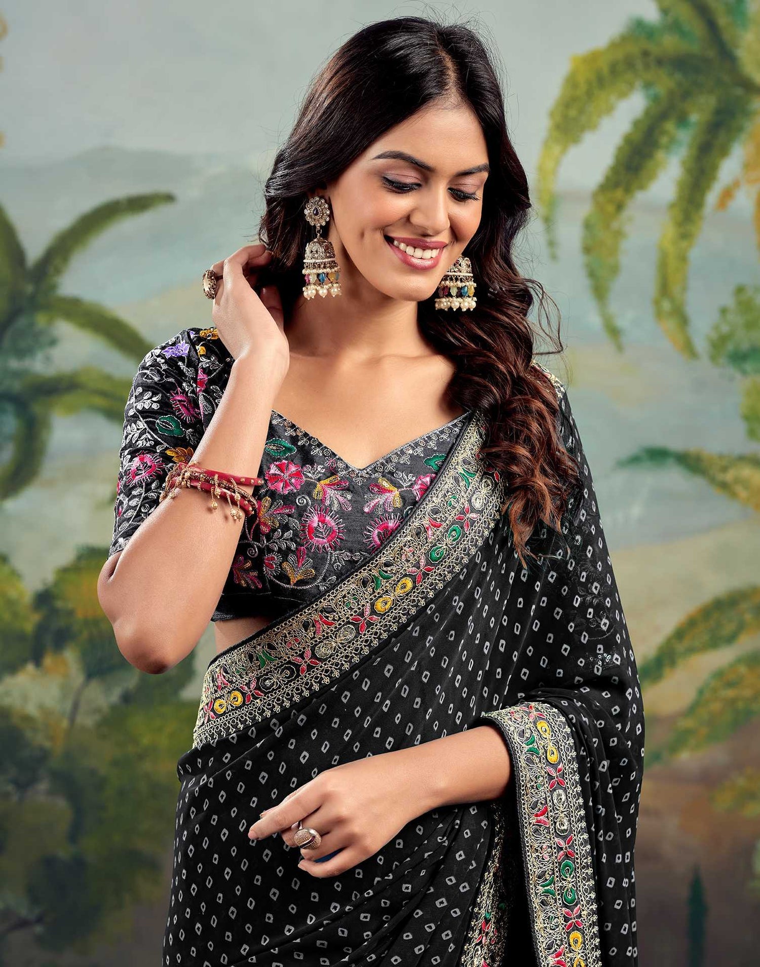 Striking Black Saree Bhandani STR Saree - Indian Dress House 786