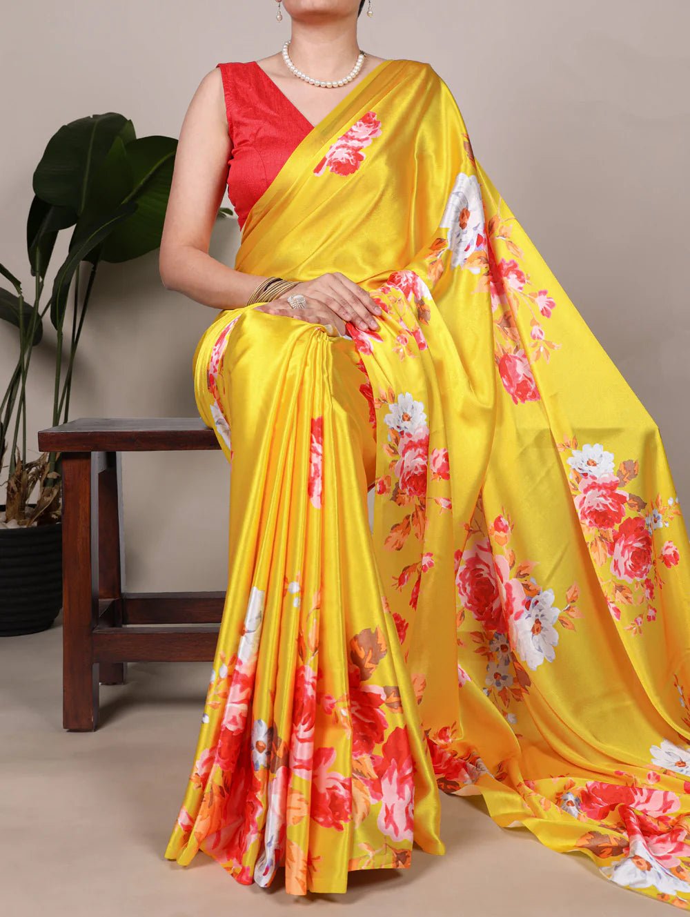 Striking Yellow Floral YF Saree - Indian Dress House 786