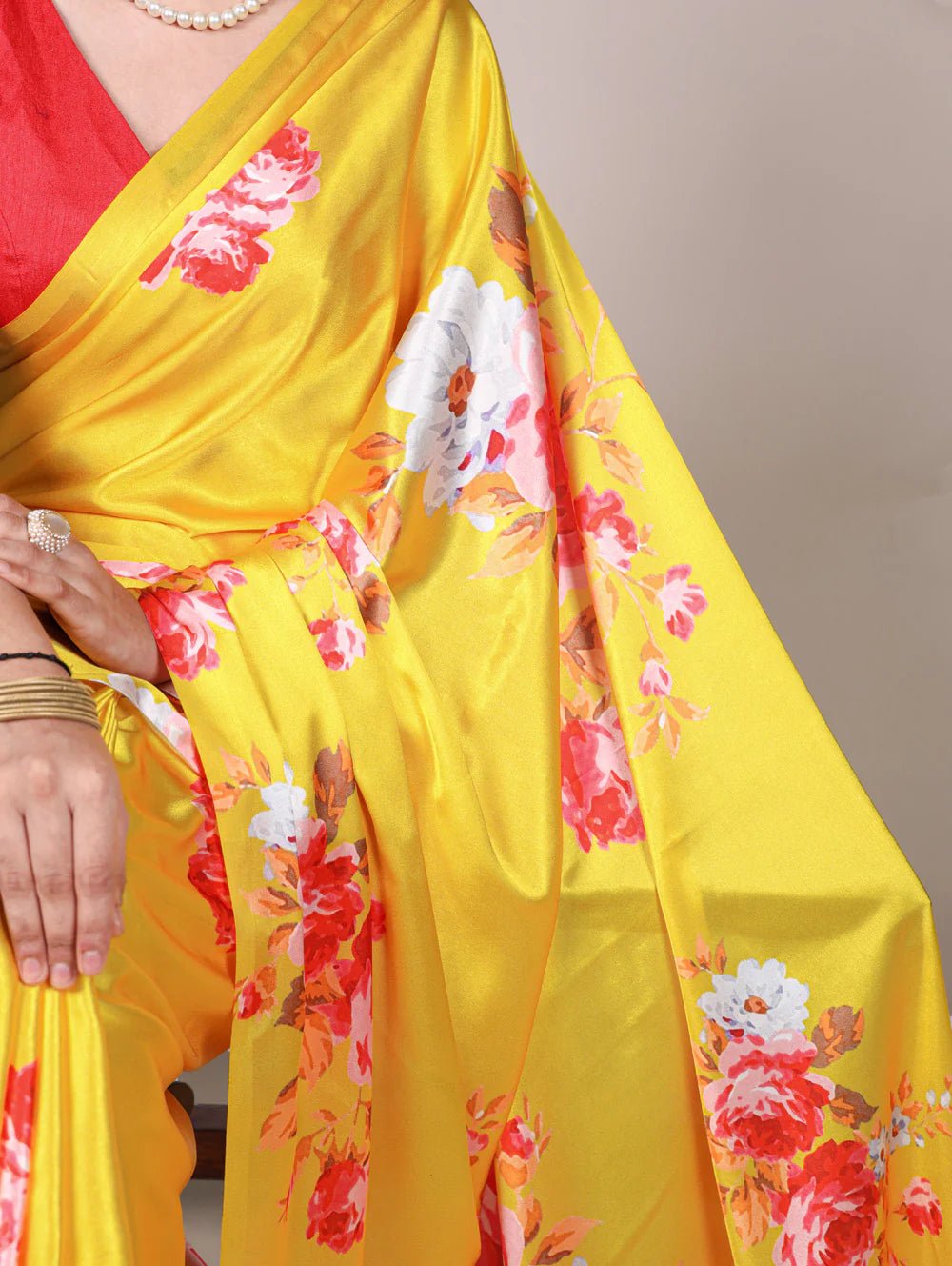 Striking Yellow Floral YF Saree - Indian Dress House 786