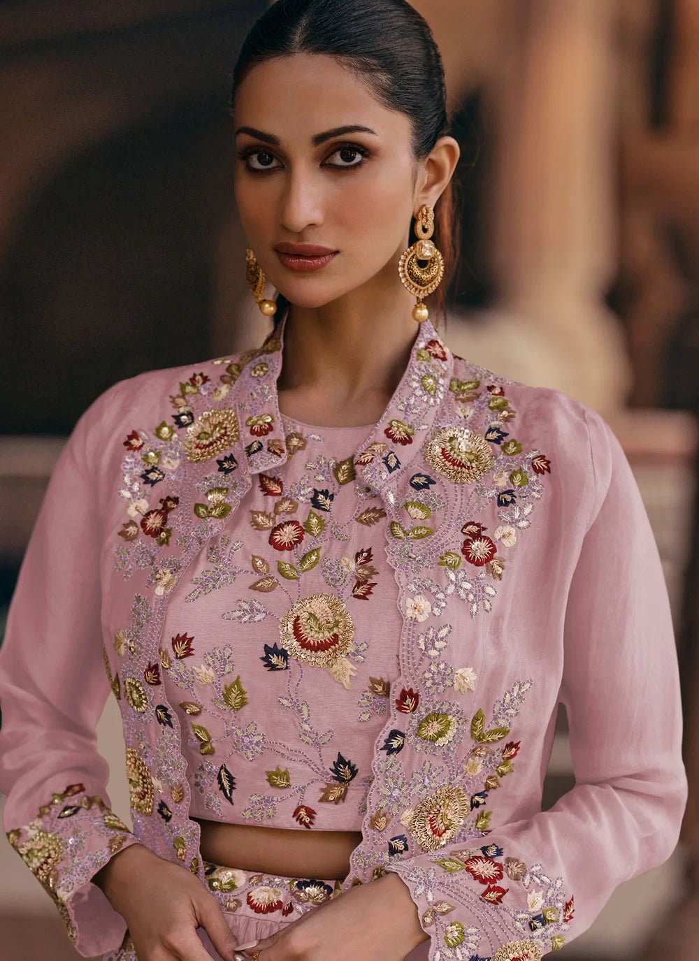 Stunning Baby Pink Floral SMJ - Indian Dress House 786