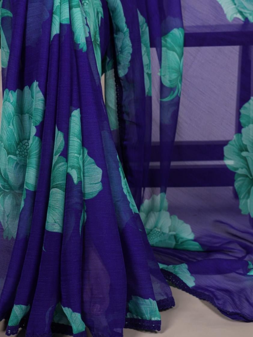 Stunning Blue & Turquoise Floral YNF Saree - Indian Dress House 786