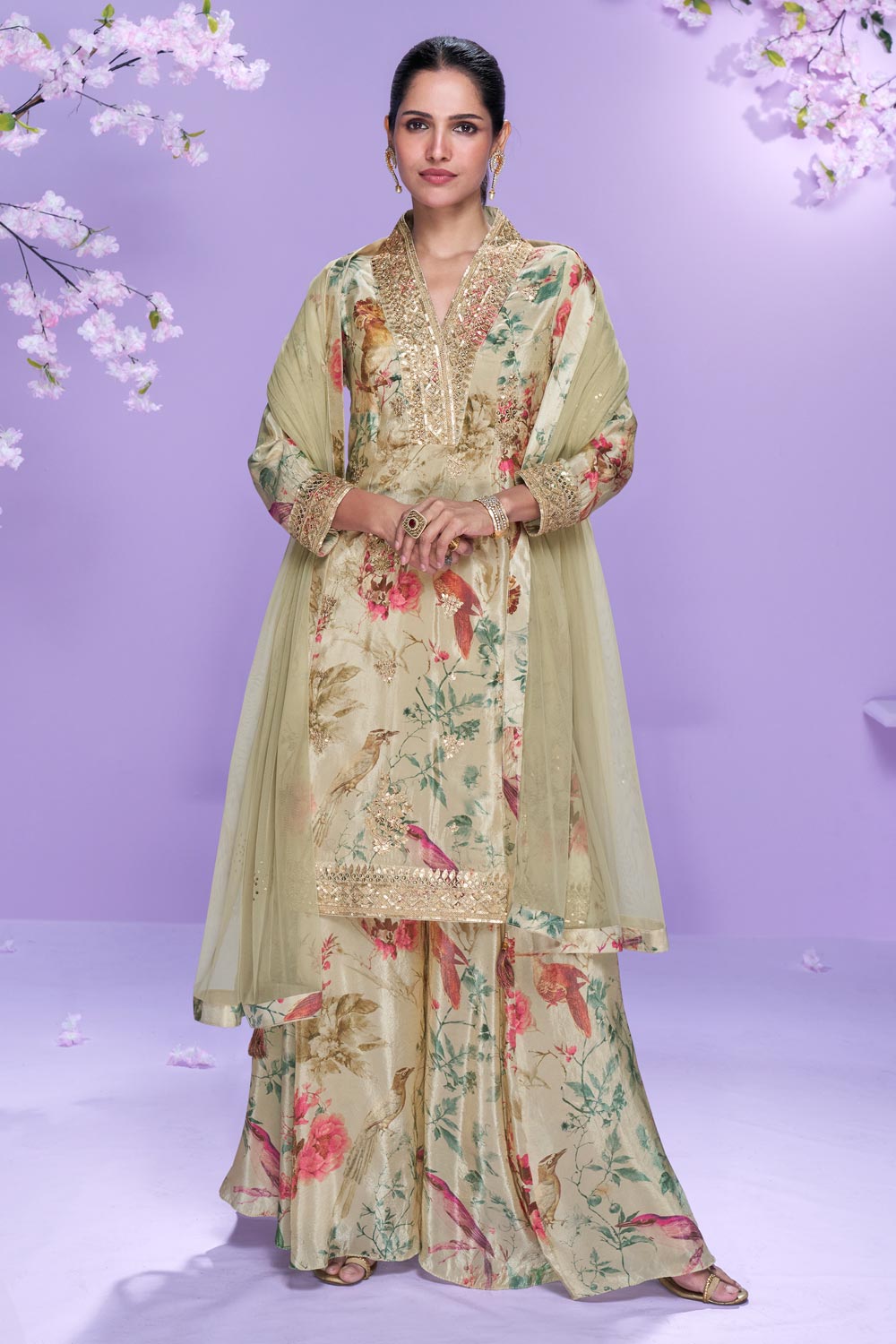 Stunning Floral Beige SYVA - Indian Dress House 786