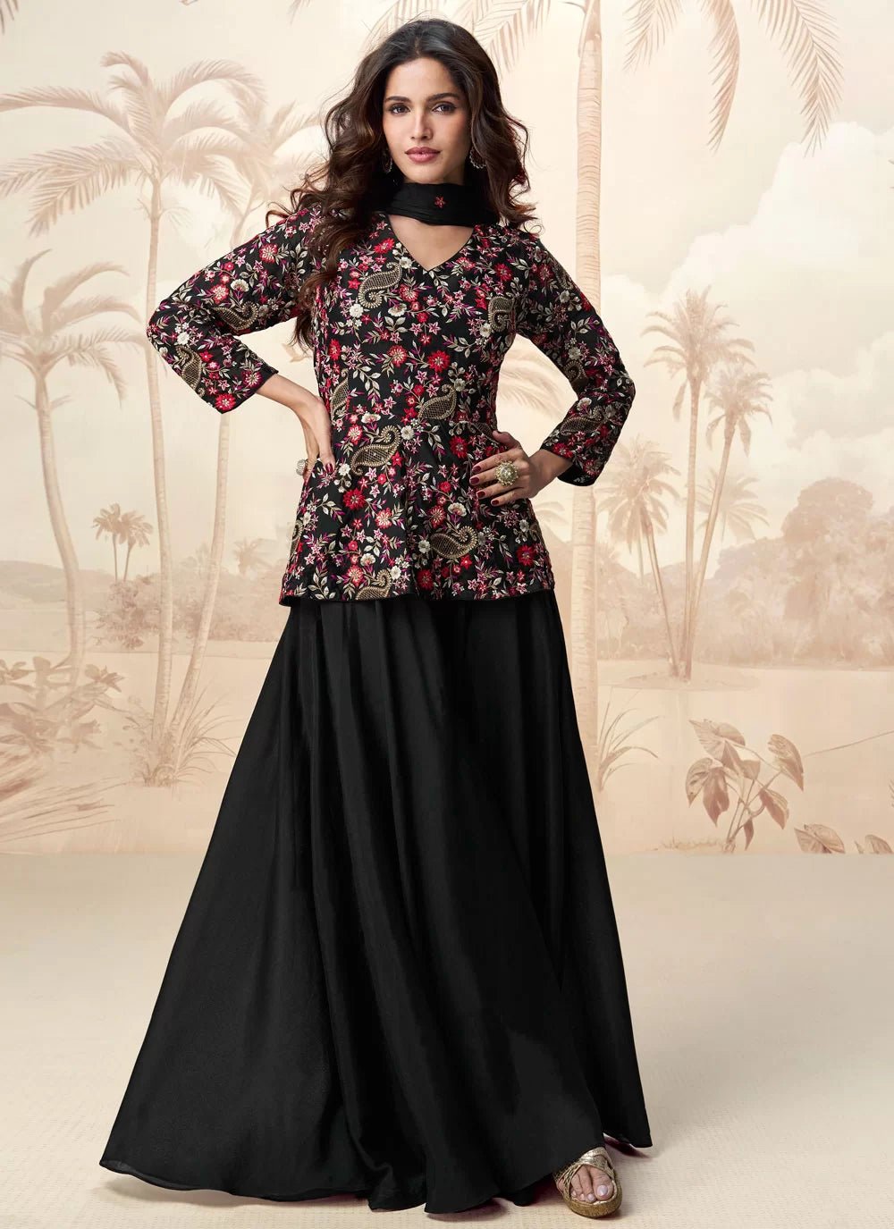 Stunning Floral Black AMJ - Indian Dress House 786