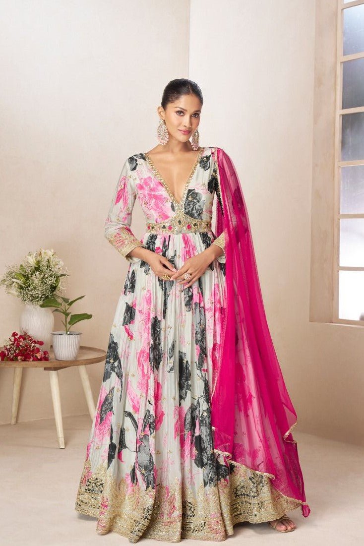 Stunning Floral Black & Pink GRGS - Indian Dress House 786