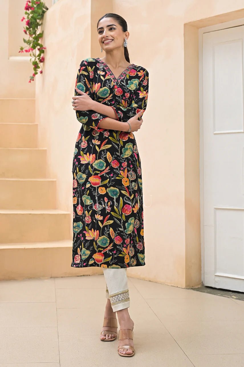 Stunning Floral Black S4UKT FVD - Indian Dress House 786