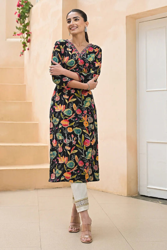Stunning Floral Black S4UKT FVD - Indian Dress House 786