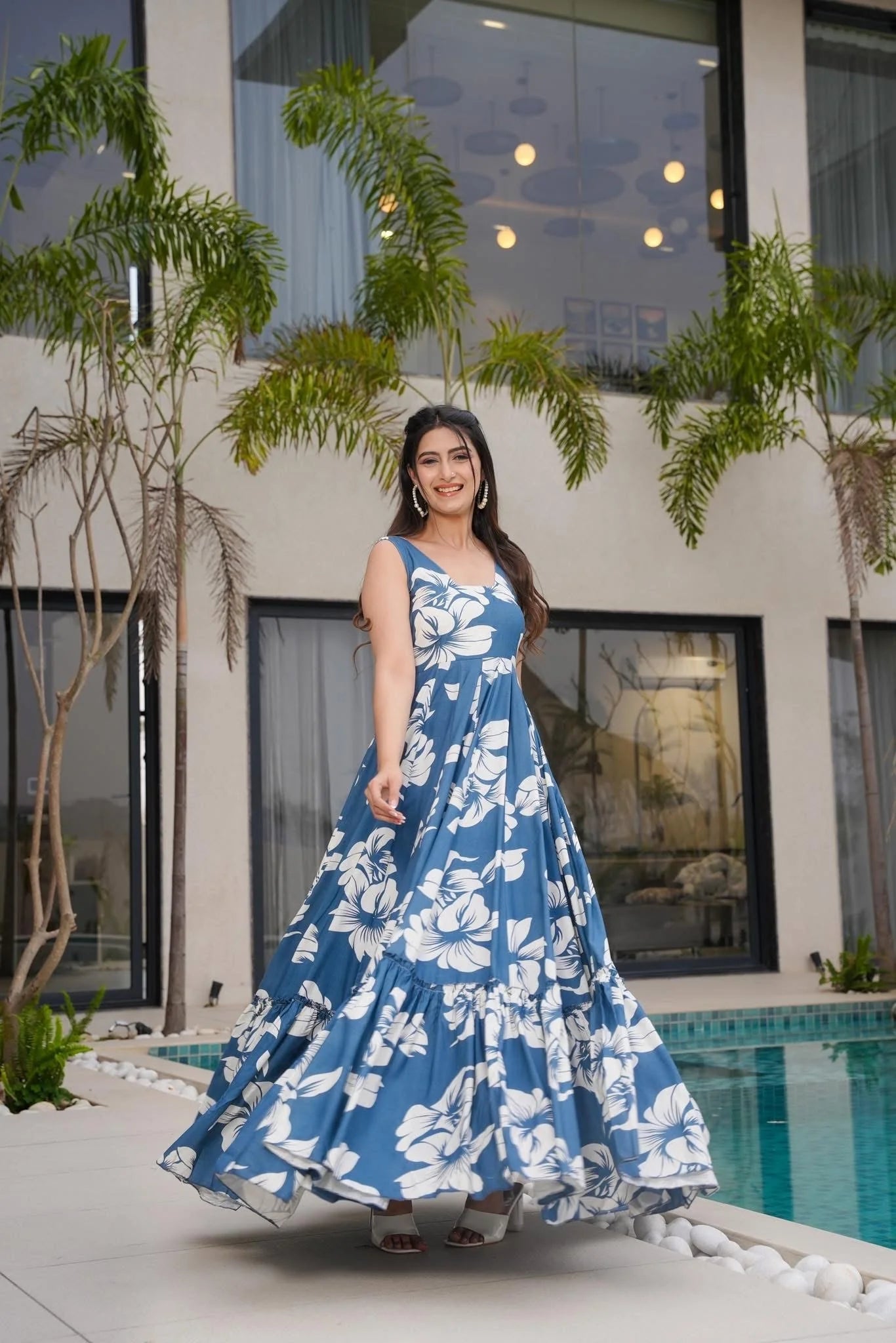 Stunning Floral Blue LC 25004 FVD - Indian Dress House 786