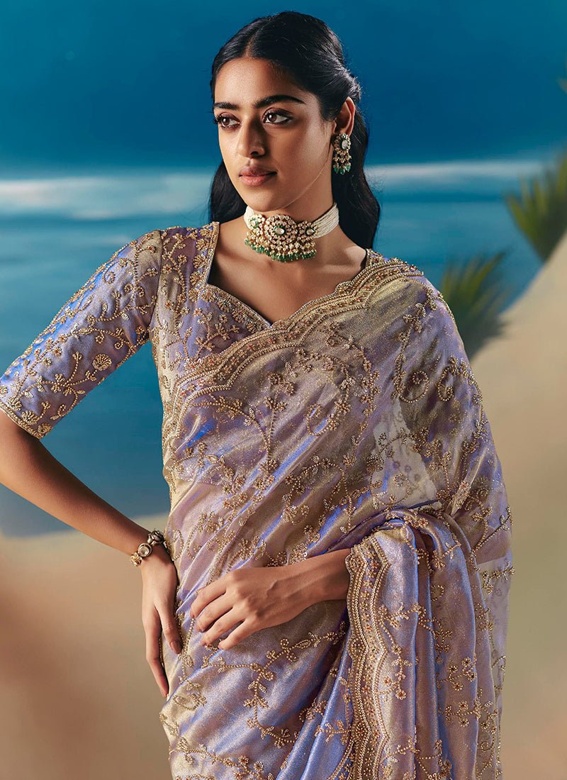 Stunning Floral Lavender KCH Saree - Indian Dress House 786