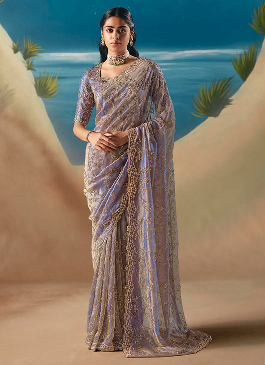 Stunning Floral Lavender KCH Saree - Indian Dress House 786