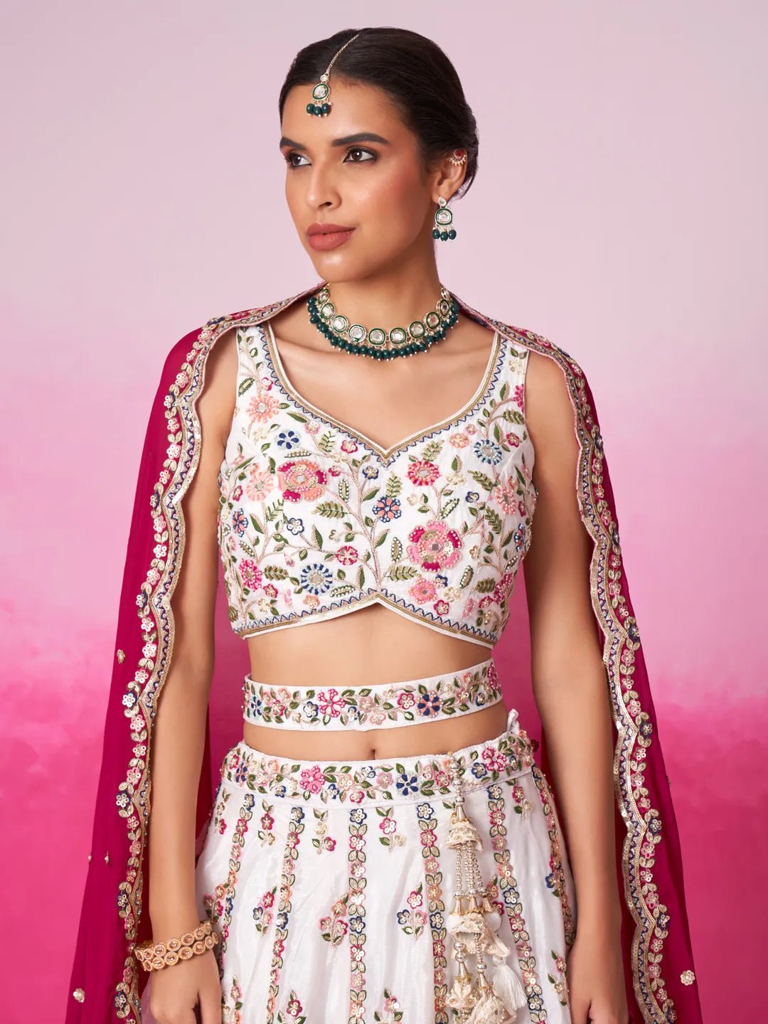 Stunning Floral Off White & Red ACL - Indian Dress House 786