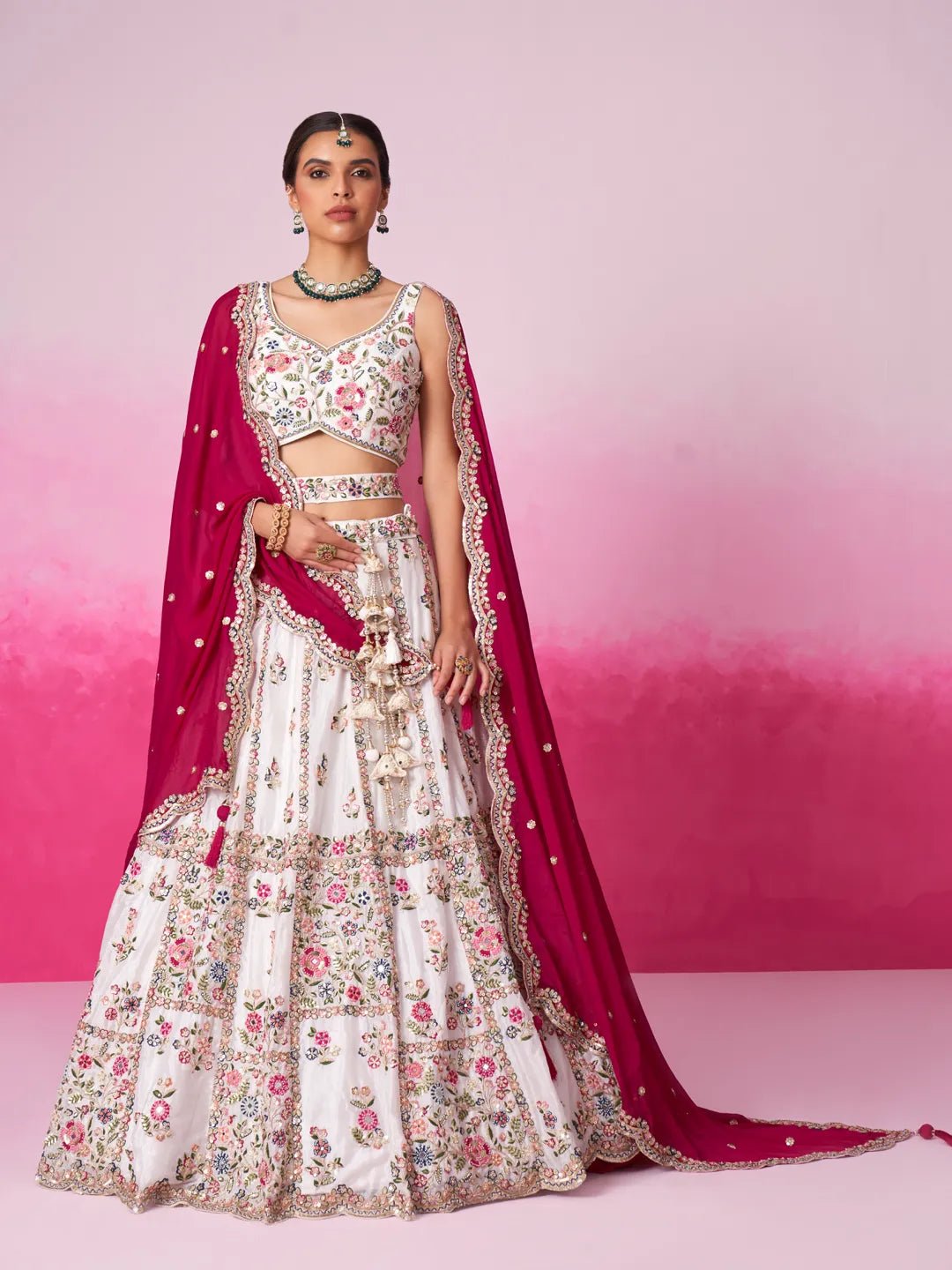 Stunning Floral Off White & Red ACL - Indian Dress House 786