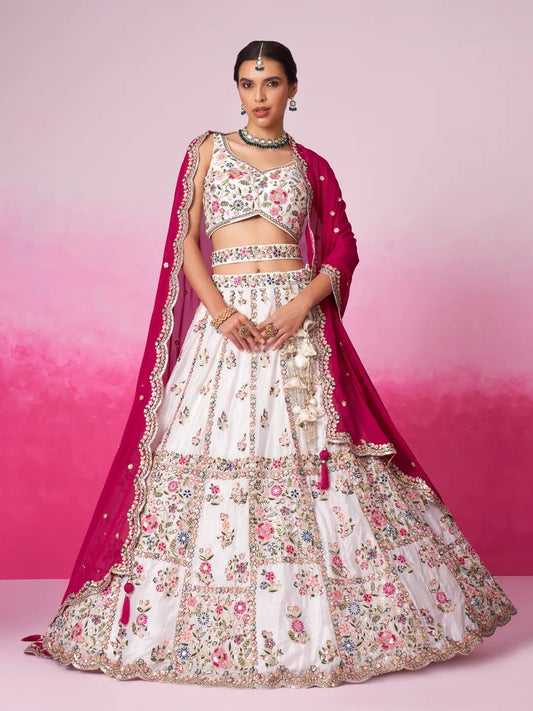 Stunning Floral Off White & Red ACL - Indian Dress House 786
