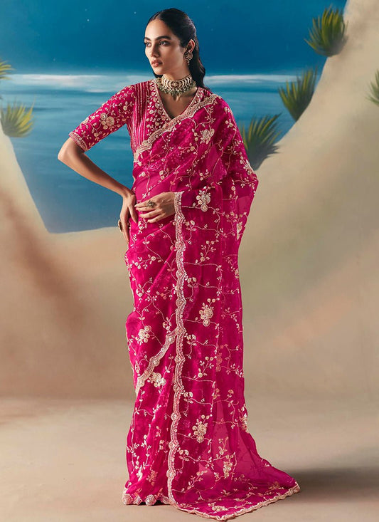 Stunning Floral Pink KCH Saree - Indian Dress House 786