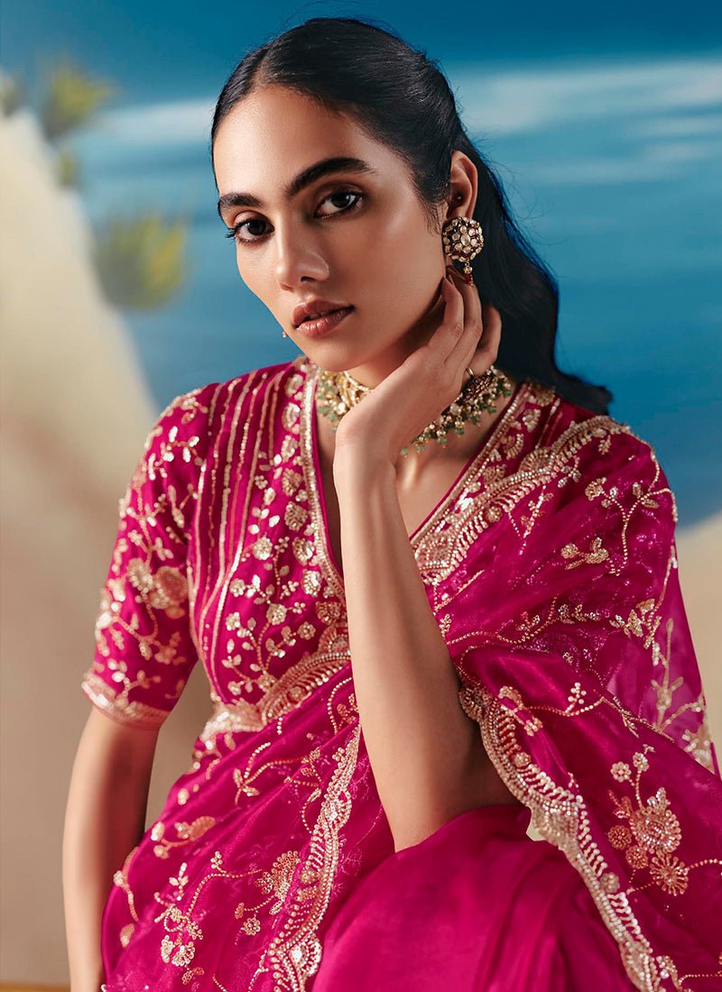 Stunning Floral Pink KCH Saree - Indian Dress House 786