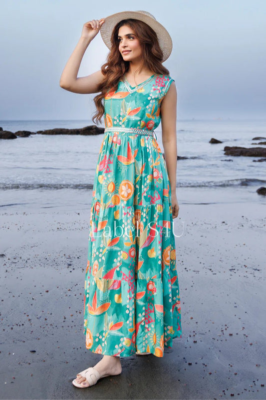 Stunning Floral Sea Green WKP 002 FVD - Indian Dress House 786