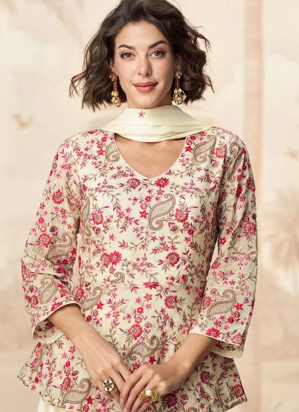 Stunning Floral White AMJ - Indian Dress House 786