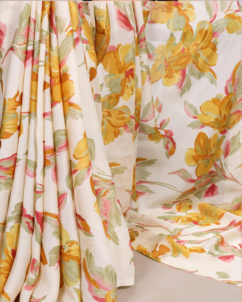 Stunning Floral Yellow YNF Saree - Indian Dress House 786