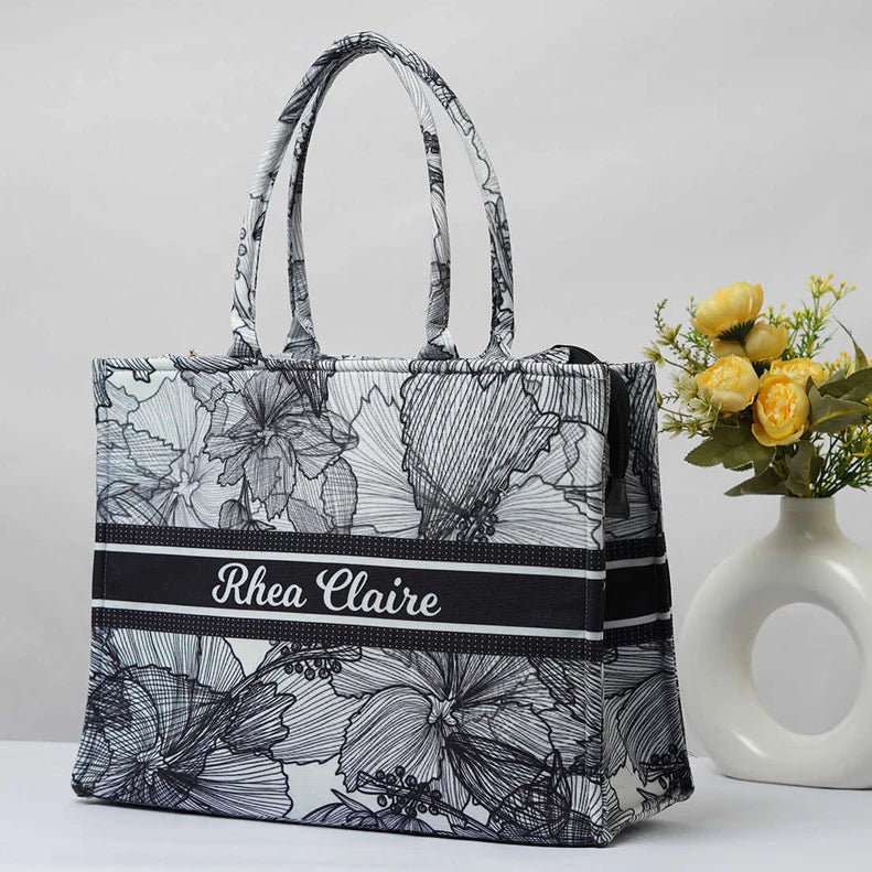 Stunning Grey Floral Tote CFB - Indian Dress House 786