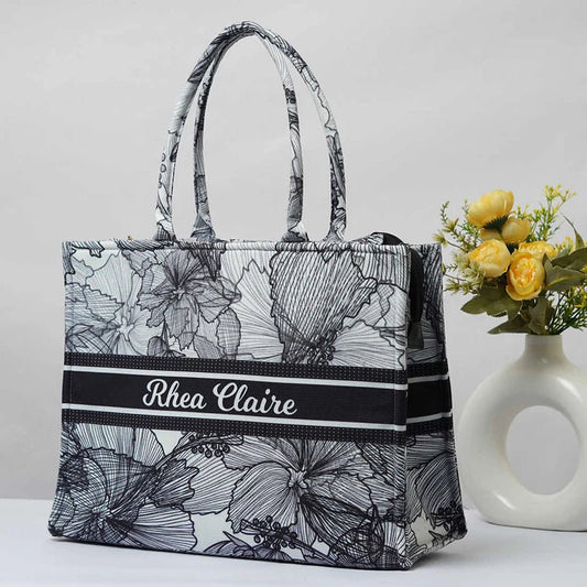 Stunning Grey Floral Tote CFB - Indian Dress House 786