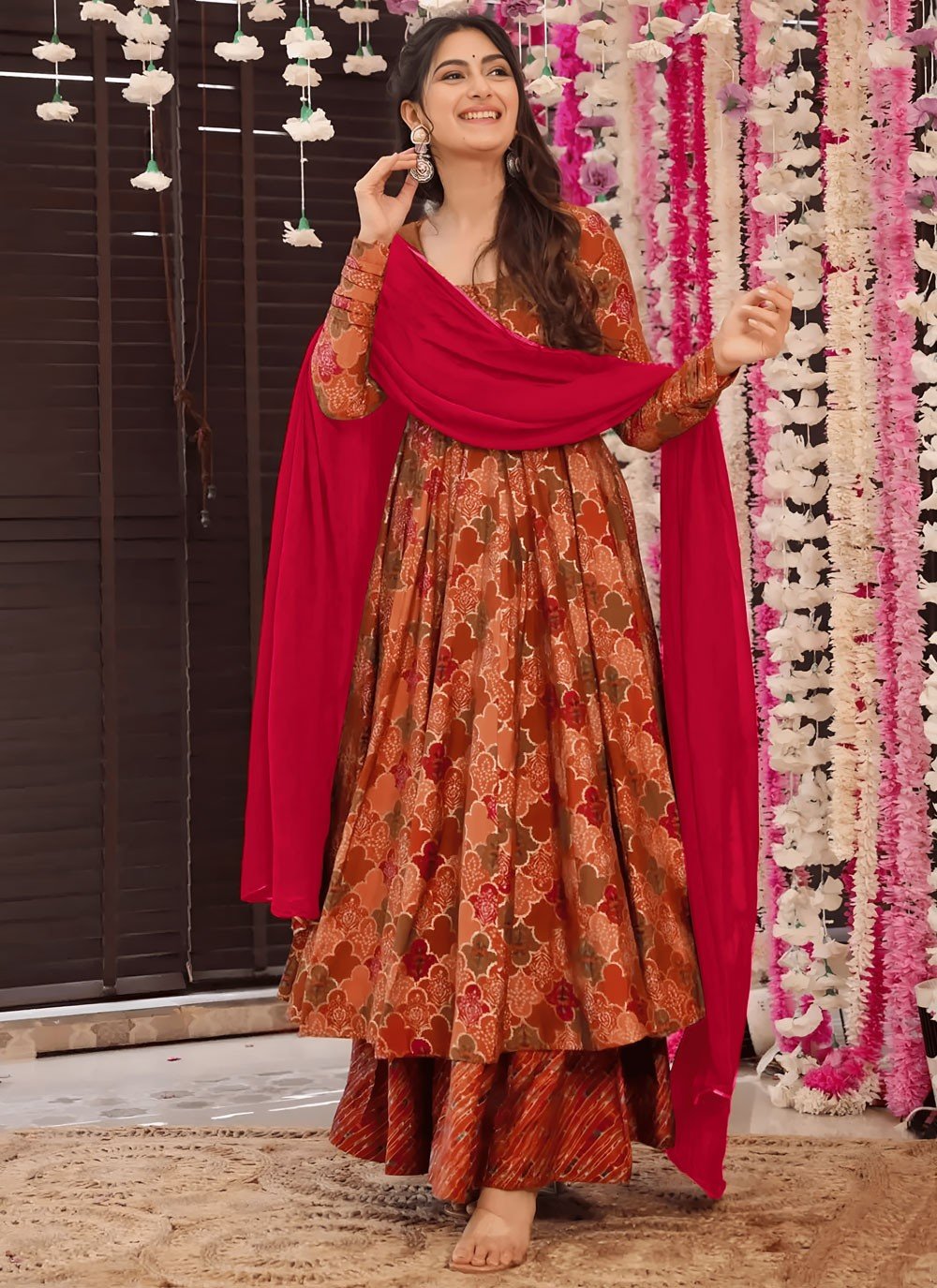 Stunning Multi Color Red & Peach LC VYM 1004 FVD - Indian Dress House 786