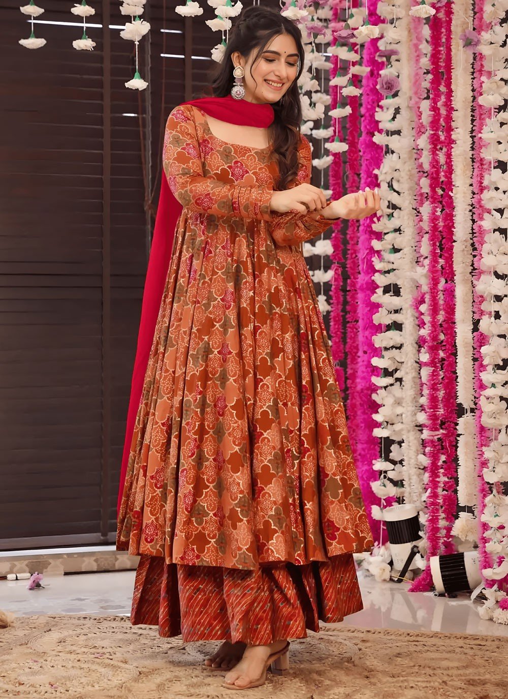 Stunning Multi Color Red & Peach LC VYM 1004 FVD - Indian Dress House 786