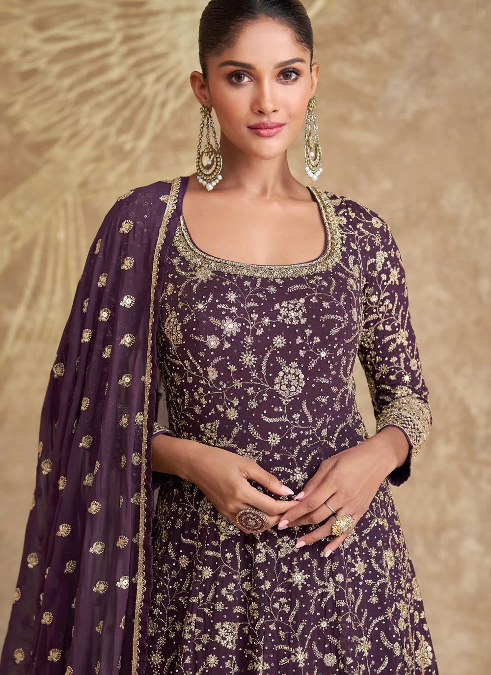 Stunning Purple Floral SYRG - Indian Dress House 786