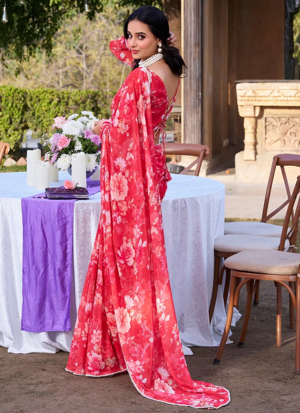 Stunning Rani Floral BTS Saree - Indian Dress House 786