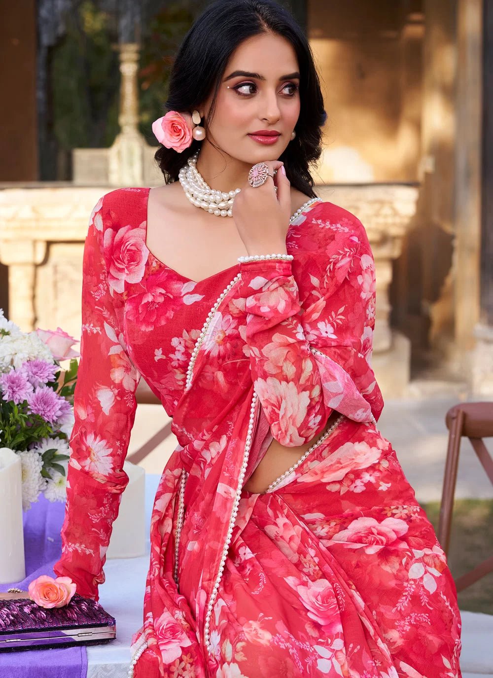 Stunning Rani Floral BTS Saree - Indian Dress House 786