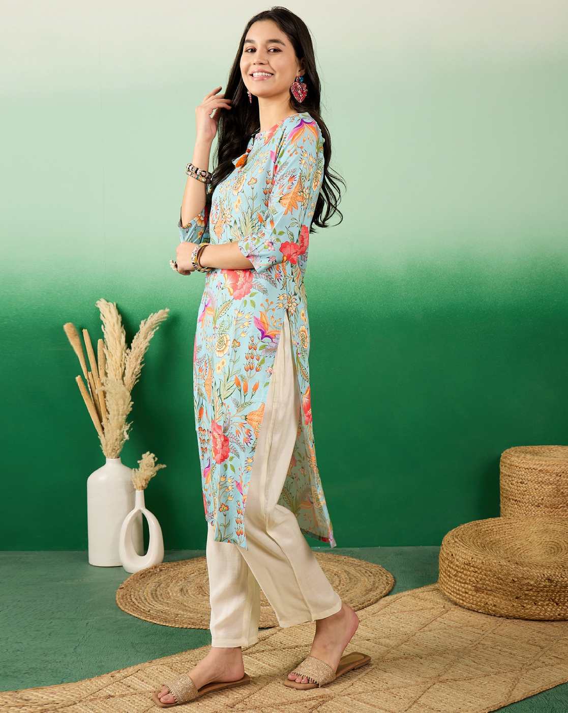 Stunning Sea Blue Light Floral PSY 6008 FVD - Indian Dress House 786