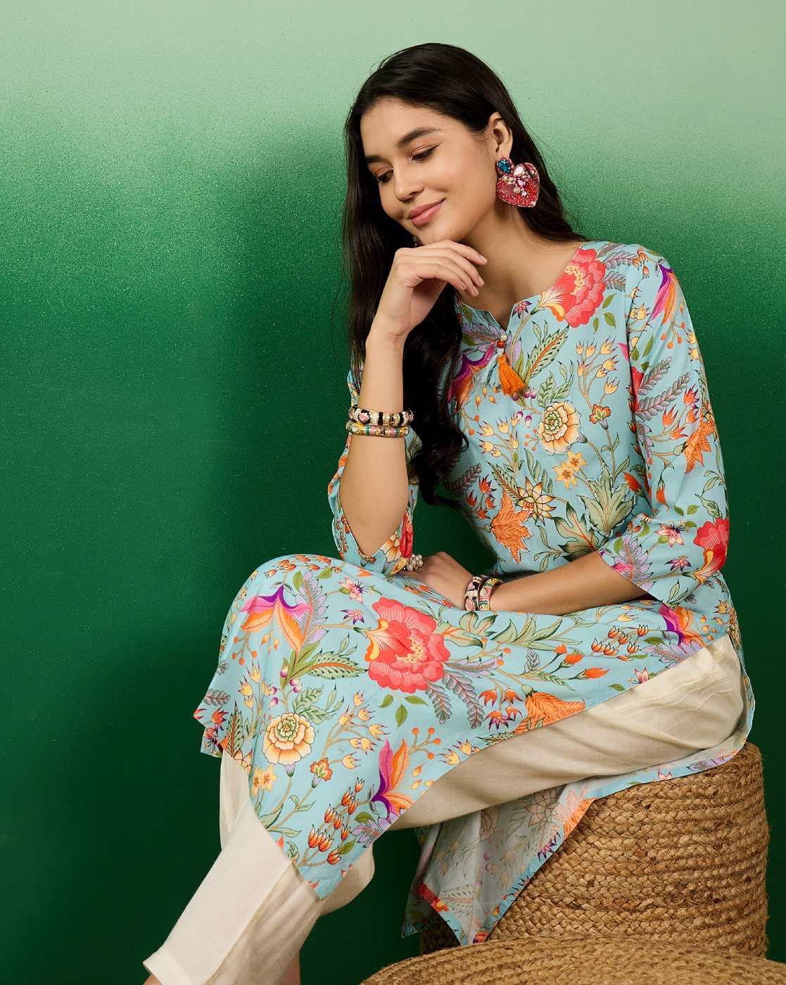 Stunning Sea Blue Light Floral PSY 6008 FVD - Indian Dress House 786