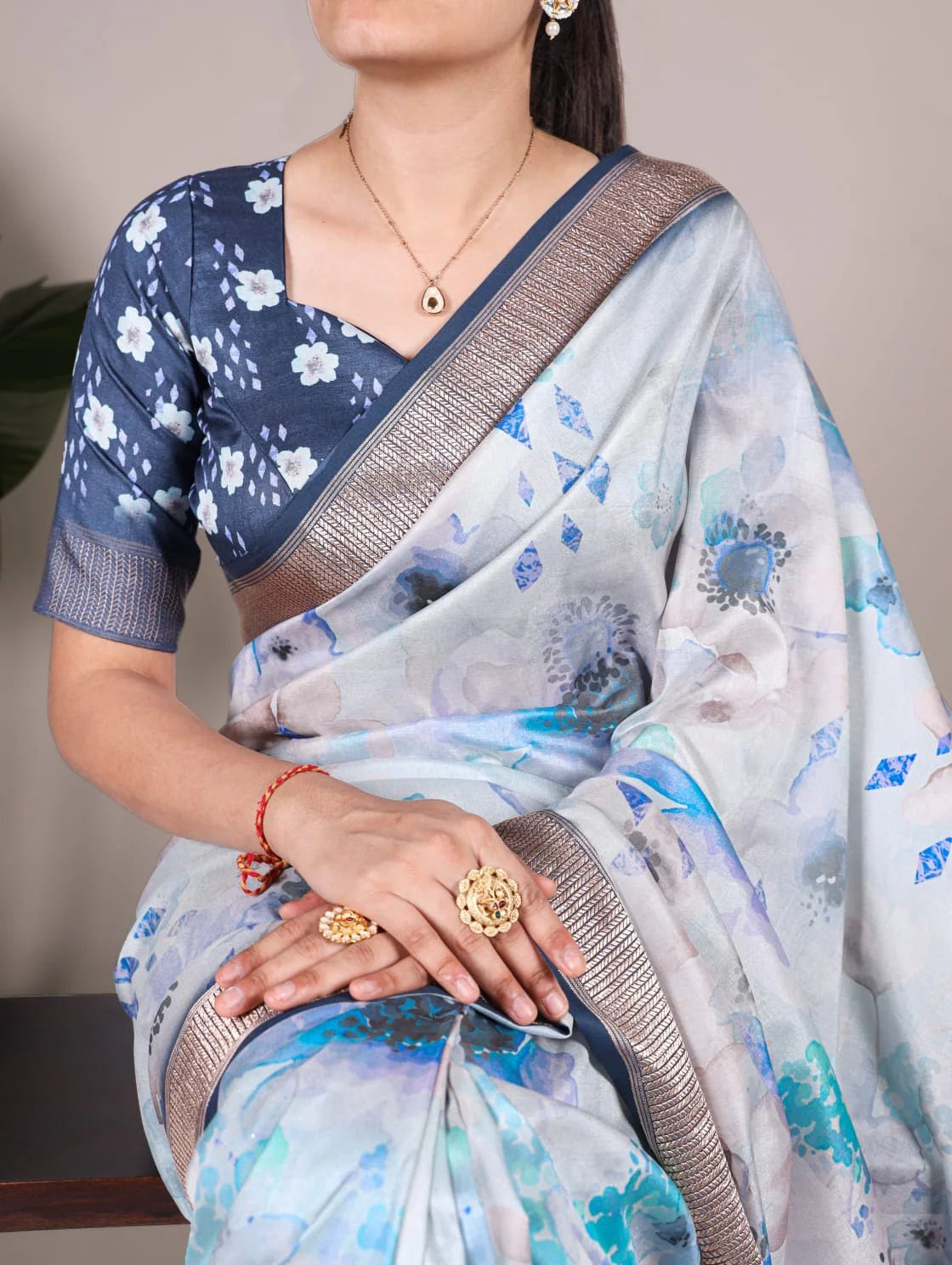 Stunning Soft Blue Floral T YNF Saree - Indian Dress House 786