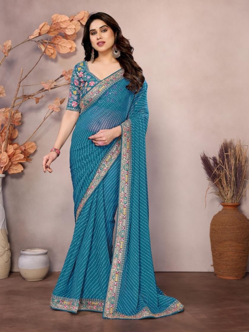 Stunning Striped Sakhi Saree - Indian Dress House 786
