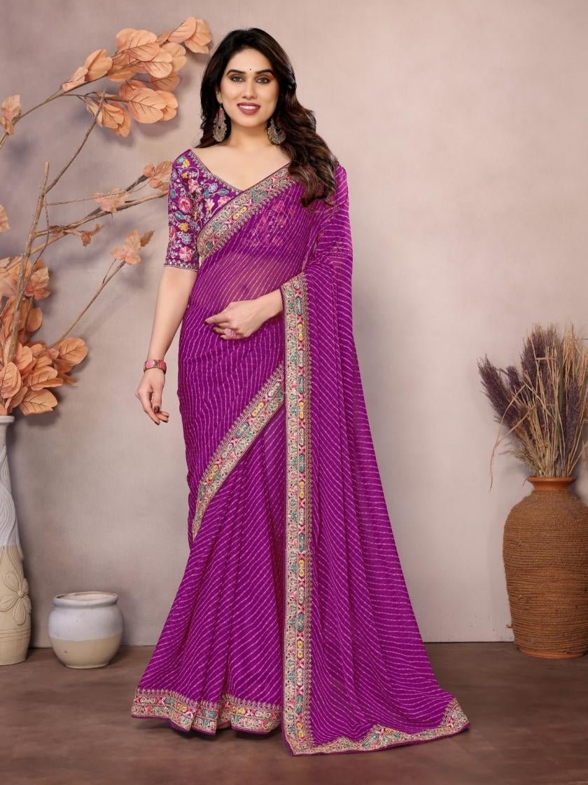 Stunning Striped Sakhi Saree - Indian Dress House 786