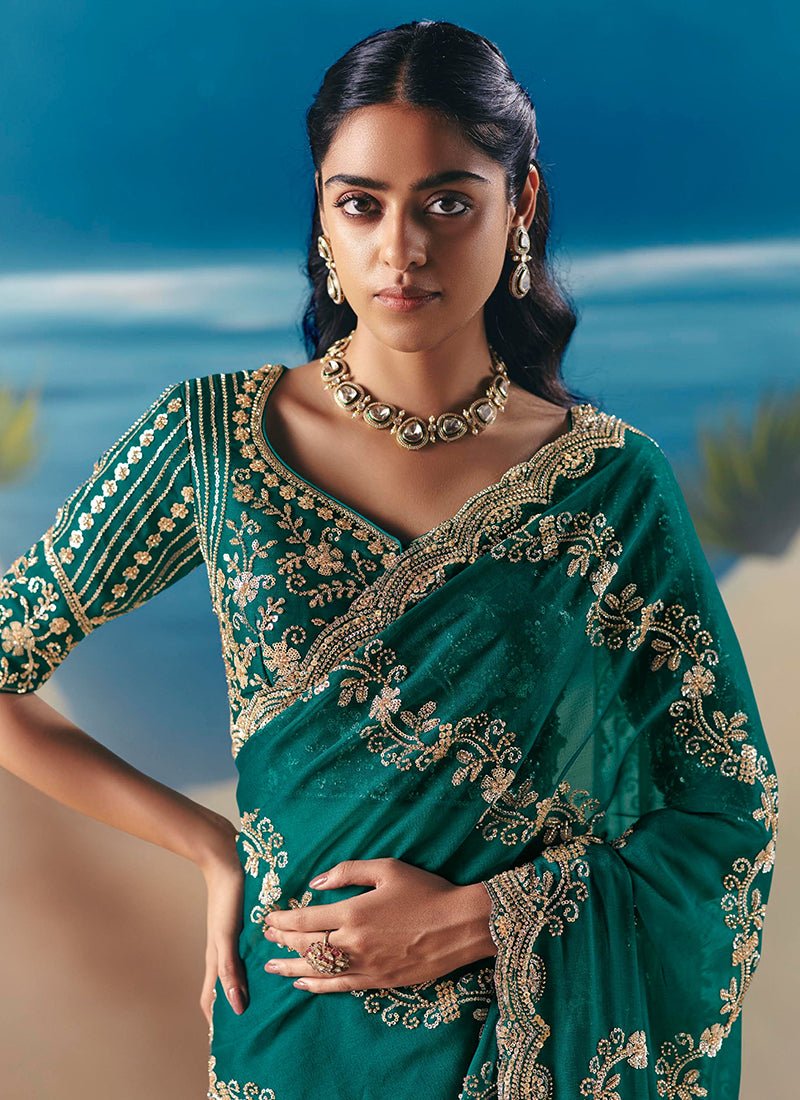 Stunning Teal KCH Saree - Indian Dress House 786