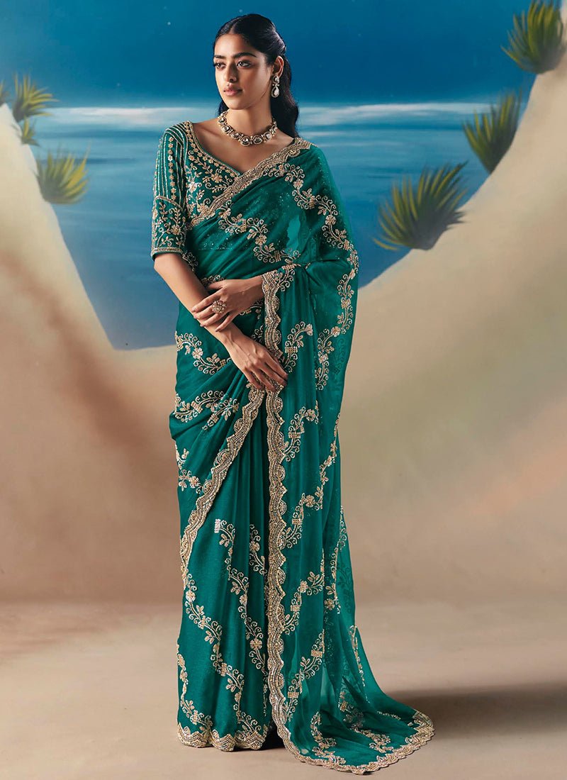 Stunning Teal KCH Saree - Indian Dress House 786