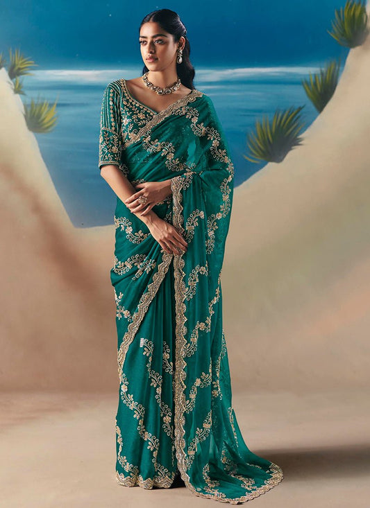 Stunning Teal KCH Saree - Indian Dress House 786
