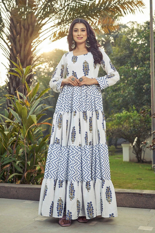 Stunning White & Blue Floral CTZ FVD - Indian Dress House 786