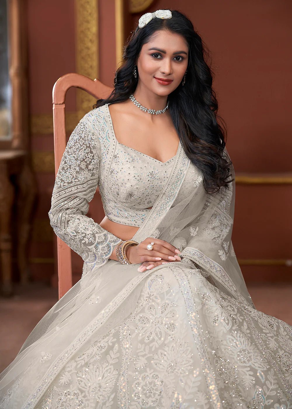 Stunning White Floral ANTL - Indian Dress House 786