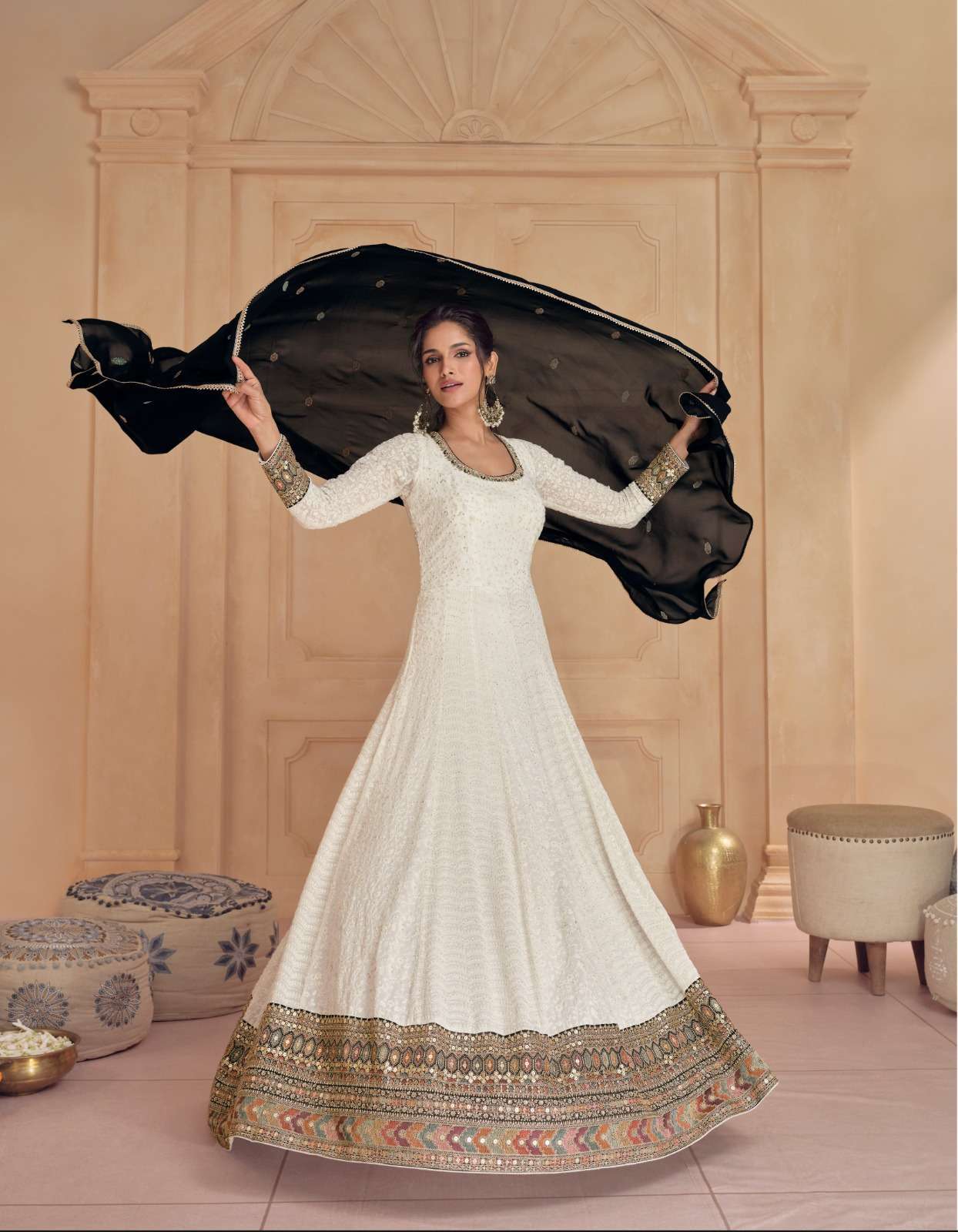Stunning White / Off White & Black SYDST - Indian Dress House 786