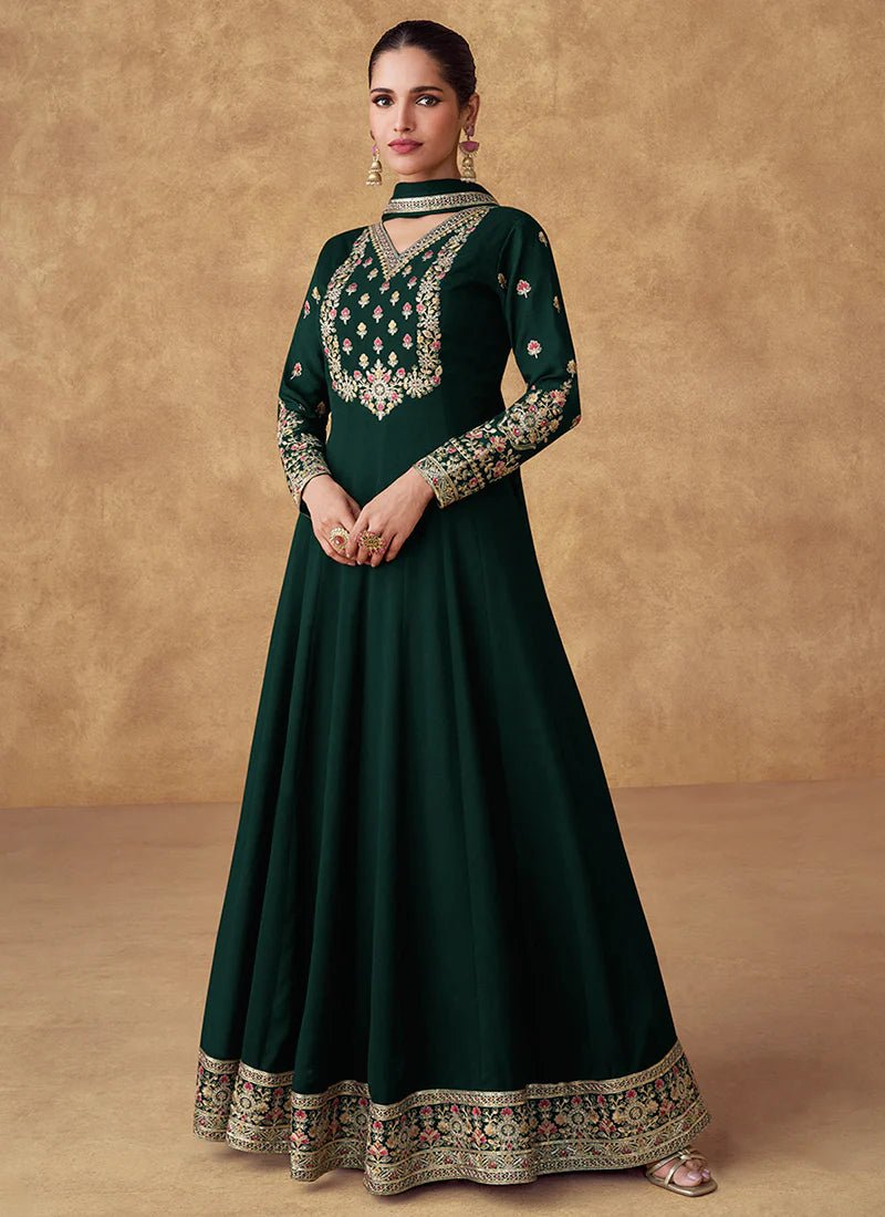 Stylish Bottle Green Floral ASWG - Indian Dress House 786 Stylish Bottle Green Floral ASWG - Indian Dress House 786