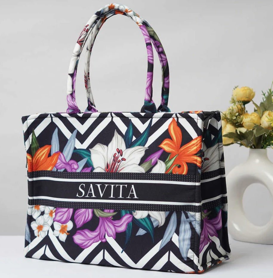 Stylish Floral Black Tote CFB - Indian Dress House 786