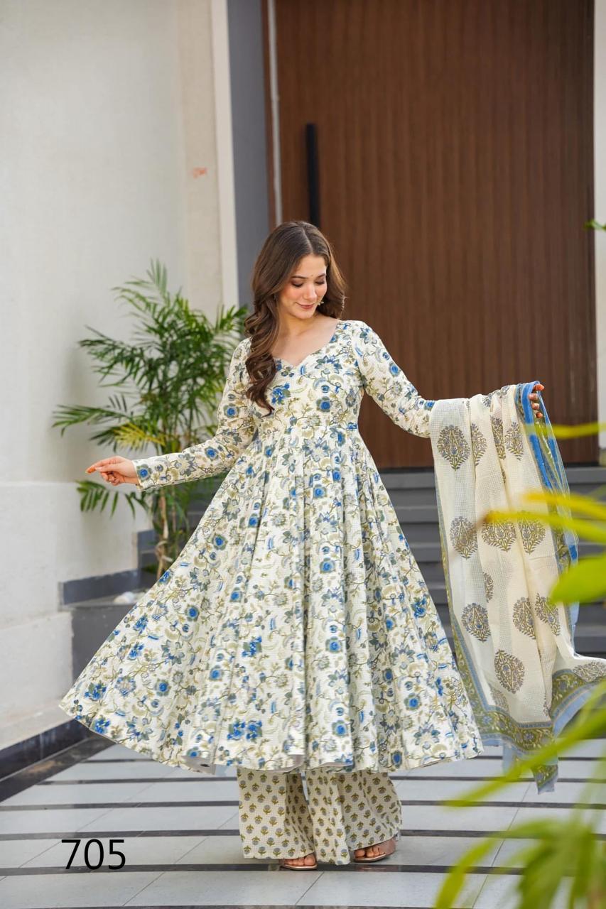 Stylish Floral Blue & Green LC 705 FVD - Indian Dress House 786