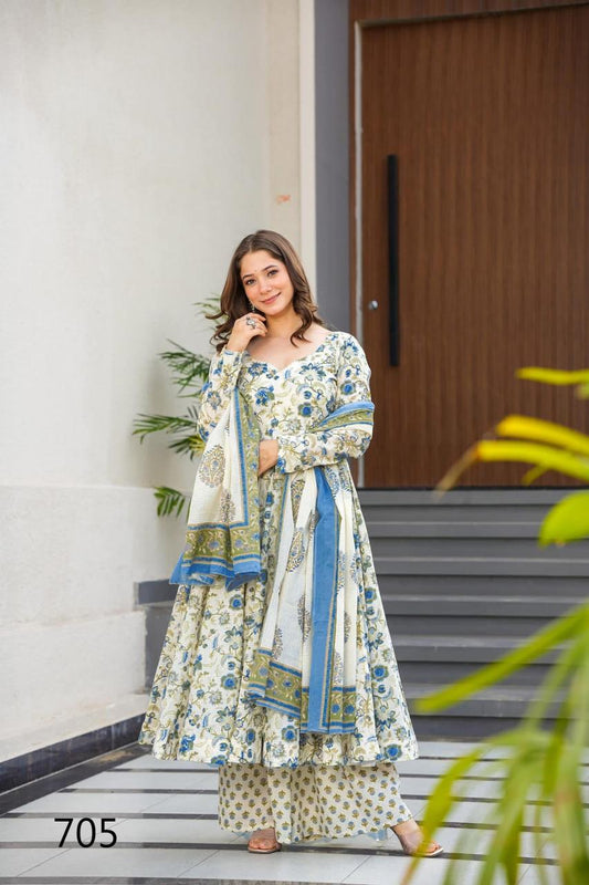 Stylish Floral Blue & Green LC 705 FVD - Indian Dress House 786