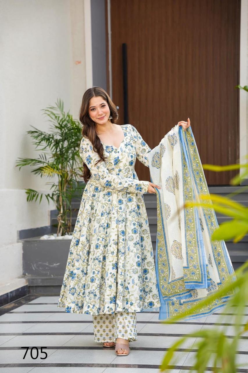 Stylish Floral Blue & Green LC 705 FVD - Indian Dress House 786