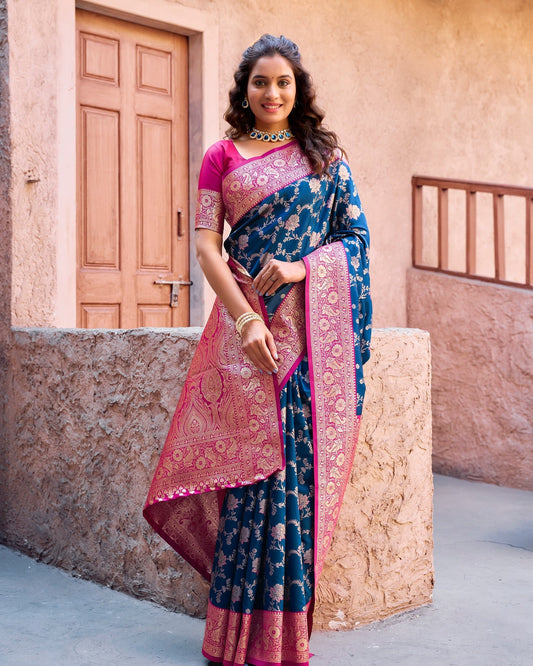 Stylish Floral Blue & Pink GBS - Indian Dress House 786