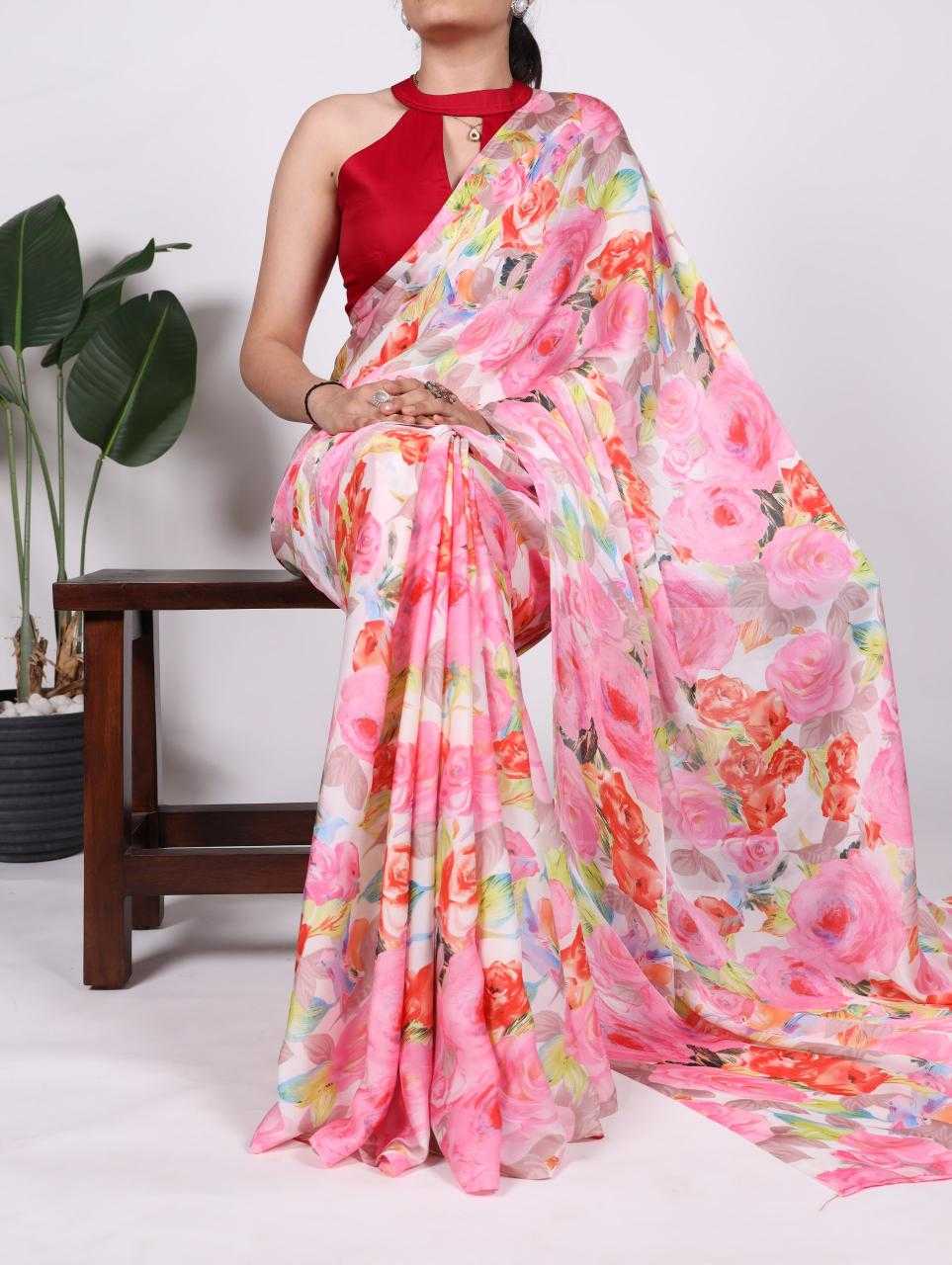 Stylish Floral Pink YNF Saree - Indian Dress House 786